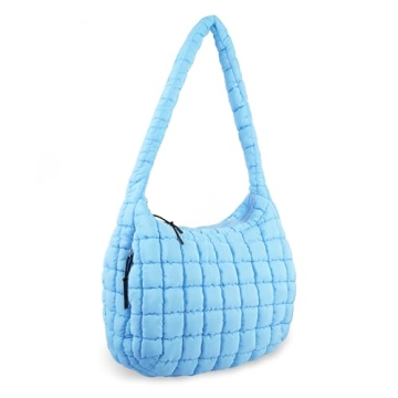 Quilted Puffer Tote Bag for Women,Large Puffy Crossbody Shoulder Bag Lightweight Nylon Hobo Bag with...