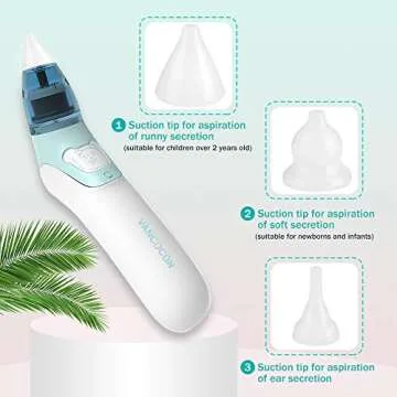 Fengyang Baby Nasal Aspirator, Nasal Aspirator, Electric Baby Nose Cleaner Sucker& Ear Wax Removal, 5 Reusable Nozzles, Soft Silicone and Washable Reusable, Safe and Hygienic for Newborns Toddlers