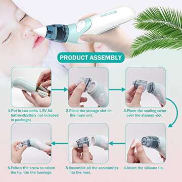Fengyang Baby Nasal Aspirator, Nasal Aspirator, Electric Baby Nose Cleaner Sucker& Ear Wax Removal, 5 Reusable Nozzles, Soft Silicone and Washable Reusable, Safe and Hygienic for Newborns Toddlers