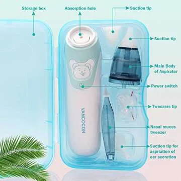 Fengyang Baby Nasal Aspirator, Nasal Aspirator, Electric Baby Nose Cleaner Sucker& Ear Wax Removal, 5 Reusable Nozzles, Soft Silicone and Washable Reusable, Safe and Hygienic for Newborns Toddlers