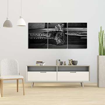 3 Panels Mindset is Everything Motivational Canvas Wall Art Inspirational Entrepreneur Quotes Poster Print Artwork Painting Picture for Framed Home Decoration Living Room office bedroom 60''W x 28''H