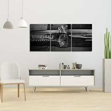 3 Panels Mindset is Everything Motivational Canvas Wall Art Inspirational Entrepreneur Quotes Poster Print Artwork Painting Picture for Framed Home Decoration Living Room office bedroom 60''W x 28''H