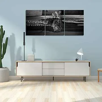 3 Panels Mindset is Everything Motivational Canvas Wall Art Inspirational Entrepreneur Quotes Poster Print Artwork Painting Picture for Framed Home Decoration Living Room office bedroom 60''W x 28''H