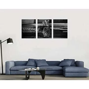 3 Panels Mindset is Everything Motivational Canvas Wall Art Inspirational Entrepreneur Quotes Poster Print Artwork Painting Picture for Framed Home Decoration Living Room office bedroom 60''W x 28''H