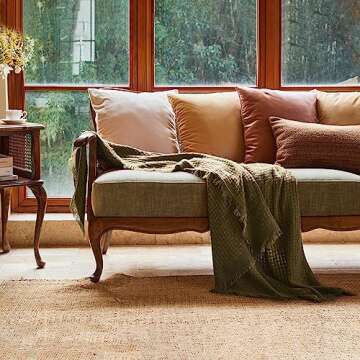 lifein Fall Throw Blanket for Couch-Soft Boho Bed Throw Blankets,Cozy Knitted Green Waffle Throw,Sma...