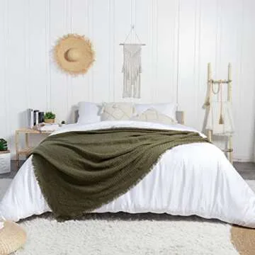 lifein Fall Throw Blanket for Couch-Soft Boho Bed Throw Blankets,Cozy Knitted Green Waffle Throw,Small Farmhouse Lightweight Blanket&Throw for Autumn,Woman,Man,Chair,Sofa,Home Decor(Green,50 * 60")