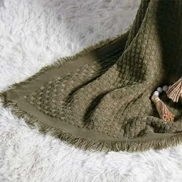 lifein Fall Throw Blanket for Couch-Soft Boho Bed Throw Blankets,Cozy Knitted Green Waffle Throw,Small Farmhouse Lightweight Blanket&Throw for Autumn,Woman,Man,Chair,Sofa,Home Decor(Green,50 * 60")