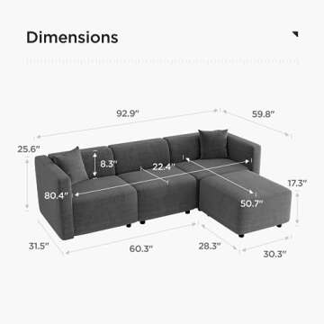 Acanva Modern Small Space Sectional Sofa Set, Linen-Like Fabric Couch with Reversible Chaise & Solid...