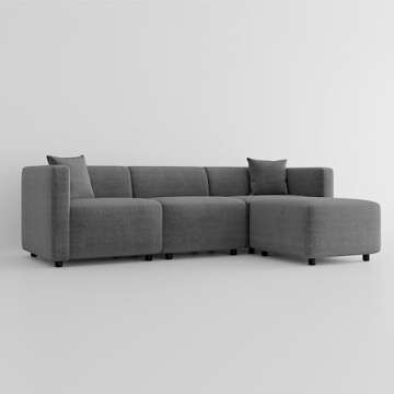 Acanva Modern Small Space Sectional Sofa Set, Linen-Like Fabric Couch with Reversible Chaise & Solid Wood Frame, Ideal for Compact Living Room Apartment, L-Shape, Grey