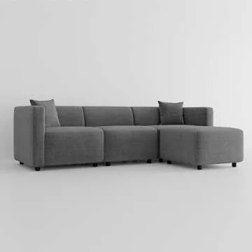 Acanva Modern Small Space Sectional Sofa Set, Linen-Like Fabric Couch with Reversible Chaise & Solid Wood Frame, Ideal for Compact Living Room Apartment, L-Shape, Grey
