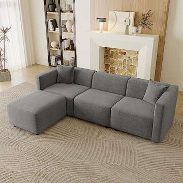 Acanva Modern Small Space Sectional Sofa Set, Linen-Like Fabric Couch with Reversible Chaise & Solid Wood Frame, Ideal for Compact Living Room Apartment, L-Shape, Grey