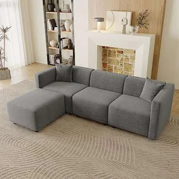 Acanva Modern Small Space Sectional Sofa Set, Linen-Like Fabric Couch with Reversible Chaise & Solid Wood Frame, Ideal for Compact Living Room Apartment, L-Shape, Grey