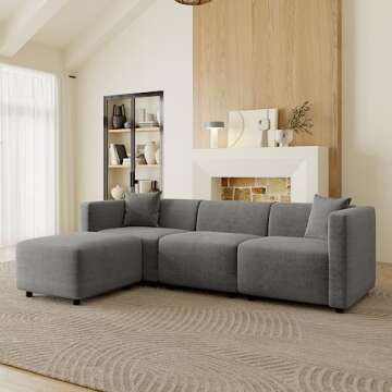 Acanva Modern Small Space Sectional Sofa Set, Linen-Like Fabric Couch with Reversible Chaise & Solid Wood Frame, Ideal for Compact Living Room Apartment, L-Shape, Grey