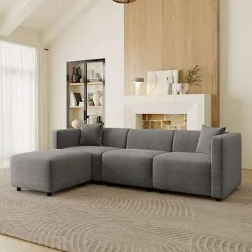 Acanva Modern Small Space Sectional Sofa Set, Linen-Like Fabric Couch with Reversible Chaise & Solid Wood Frame, Ideal for Compact Living Room Apartment, L-Shape, Grey