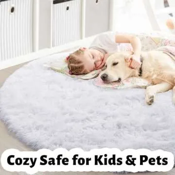 White Round Rug for Bedroom,Fluffy Circle Rug 6'X6' for Kids Room,Furry Carpet for Teen's Room,Shagg...