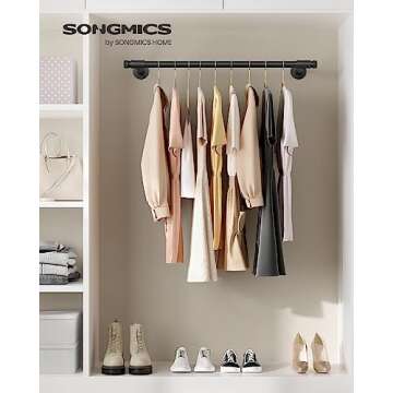 SONGMICS 2 Pack Clothes Rack Wall-Mounted, Industrial Pipe Clothing Rack, Space-Saving Garment Rack,...