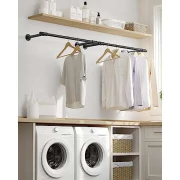 SONGMICS 2 Pack Clothes Rack Wall-Mounted, Industrial Pipe Clothing Rack, Space-Saving Garment Rack, 11.8 x 33 x 2.8 Inches, 132 lb Capacity for Each Hanging Rod, Steel, Black UHSR140B02