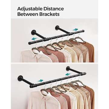 SONGMICS 2 Pack Clothes Rack Wall-Mounted, Industrial Pipe Clothing Rack, Space-Saving Garment Rack, 11.8 x 33 x 2.8 Inches, 132 lb Capacity for Each Hanging Rod, Steel, Black UHSR140B02