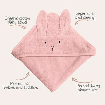 Organic Cotton Baby Bath Towel – Hooded Toddler and Baby Towels for Newborn Girls – Super Soft and Absorbent, 32 x 32 (Rabbit - Blush)