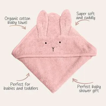 Organic Cotton Baby Bath Towel – Hooded Toddler and Baby Towels for Newborn Girls – Super Soft and Absorbent, 32 x 32 (Rabbit - Blush)