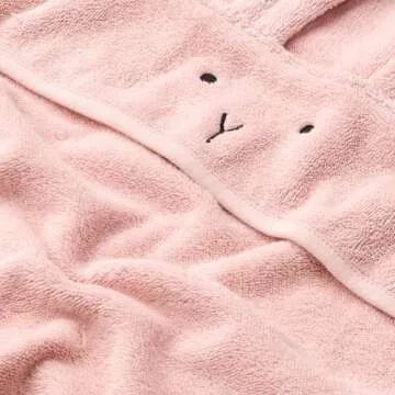 Organic Cotton Baby Bath Towel – Hooded Toddler and Baby Towels for Newborn Girls – Super Soft and Absorbent, 32 x 32 (Rabbit - Blush)