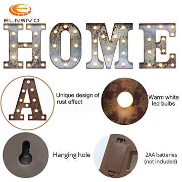 LED Marquee Light Up Letters Industrial Vintage Style Lighted Letters Rust Metal Effect Marquee Letter with Lights Illumination Letter Signs for Christmas Wedding Birthday Party Home Cafe Bar Decor-S