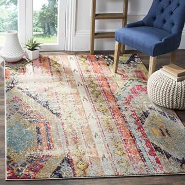 SAFAVIEH Monaco Collection Area Rug - 5'1" x 7'7", Multi, Boho Chic Tribal Distressed Design, Non-Sh...