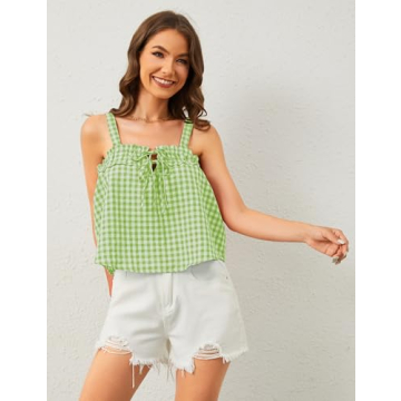 MISSACTIVER Summer Plaid Tie Front Crop Tank Top