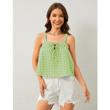 MISSACTIVER Summer Plaid Tie Front Crop Tank Top