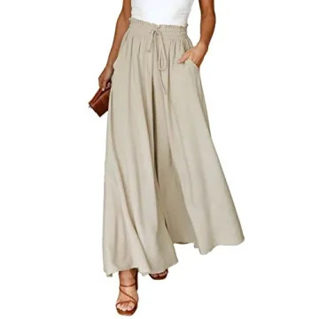Dokotoo Fashion Womens High Waist Drawstring Wide Leg Long Beach Pants for Women Ladies with Pockets...