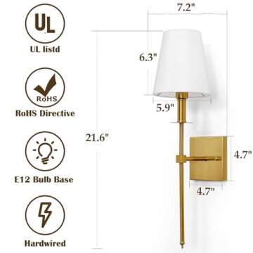 KARTOOSH Wall Sconces Set of 2, Hardwired Gold Sconces Wall Lighting, Dimmable Indoor Metal Slim Lig...