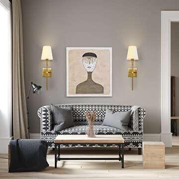 KARTOOSH Wall Sconces Set of 2, Hardwired Gold Sconces Wall Lighting, Dimmable Indoor Metal Slim Light Sconces with Fabric Shades for Wall Decor, Bedroom, Living Room - E12 Bulbs (Not Included)