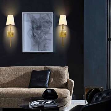 KARTOOSH Wall Sconces Set of 2, Hardwired Gold Sconces Wall Lighting, Dimmable Indoor Metal Slim Light Sconces with Fabric Shades for Wall Decor, Bedroom, Living Room - E12 Bulbs (Not Included)