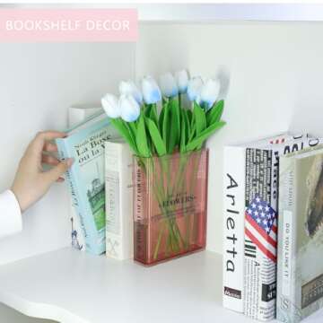 Book-Shaped Flower Vase, Book Lovers Gifts, Pink Vases for Wedding Decor Centerpieces & Must-Have for Home, Bookshelf,Bedroom & Table Premium Decor for Women Like Mothers Day (Pink)