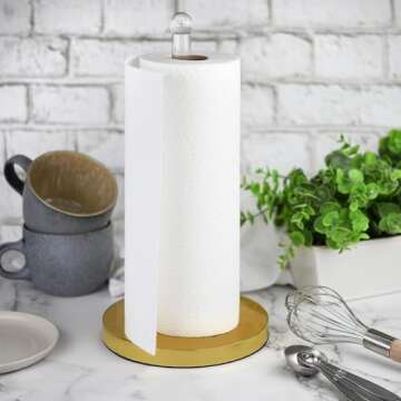 Modern Paper Towel Holder for Countertop, Acrylic and Gold Weighted Base Paper Towel Holder for Kitc...