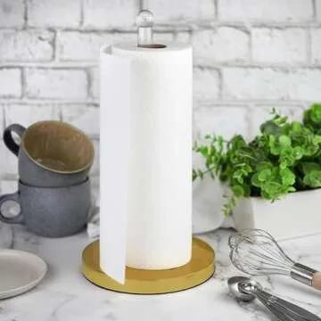 Modern Paper Towel Holder for Countertop, Acrylic and Gold Weighted Base Paper Towel Holder for Kitc...