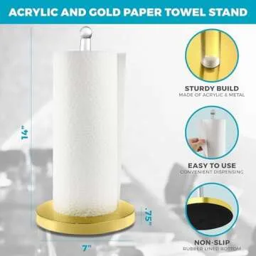 Modern Paper Towel Holder for Countertop, Acrylic and Gold Weighted Base Paper Towel Holder for Kitchen Countertop Decor