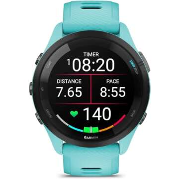 Garmin Forerunner 265 Smartwatch: AMOLED Display, Advanced Fitness and Health Tracking, Aqua and Bla...