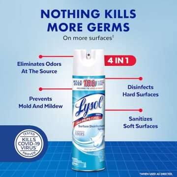 Lysol Disinfectant Spray, Household Essential Cleaning Supplies, Multi-Purpose Room Spray, Antibacterial and Sanitizer Spray, Upholstery Deodorizer, Home and Bathroom,Crisp Linen,12.5 fl oz(pack of 1)