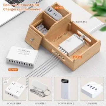 Bamboo Charging Station for Multiple Devices with 5 Cables