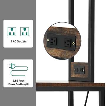 YITAHOME Kitchen Microwave Bakers Stand Wine Rack, Coffee Bar Storage for Liquor Glasses Power Outlet, Wine Rack Freestanding Floor Tall Farmhouse Shelf Dining Room Hutch 35 Inch Large, Rustic Brown