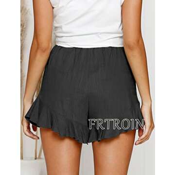 FRTROIN Skorts Skirts for Women Skater Mini Wrap Skirt Beach Flowy Linen Cotton High Waisted Shorts for Summer Black-M