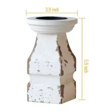 Distressed White Candle Holder for Table Centerpieces,Rustic Candle Holder for Pillar Candles,Candle Stand Farmhouse Wooden Shabby Chic Candlestick, Vintage Home Decor (3.9" x 3.9" x 5.9")