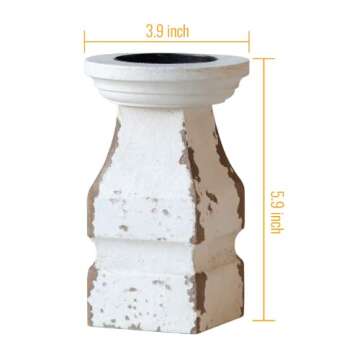 Distressed White Candle Holder for Table Centerpieces,Rustic Candle Holder for Pillar Candles,Candle Stand Farmhouse Wooden Shabby Chic Candlestick, Vintage Home Decor (3.9" x 3.9" x 5.9")