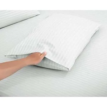 ROYALE LINENS 4 Piece King Sheets Set - Soft Brushed 1800 Microfiber Bedding - 1 Fitted, 1 Flat Sheet, 2 Pillow Cases - Wrinkle Free & Fade Resistant - Hotel Luxury Bed Sheets (Stripe White, King)