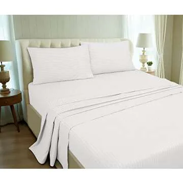 ROYALE LINENS 4 Piece King Sheets Set - Soft Brushed 1800 Microfiber Bedding - 1 Fitted, 1 Flat Sheet, 2 Pillow Cases - Wrinkle Free & Fade Resistant - Hotel Luxury Bed Sheets (Stripe White, King)
