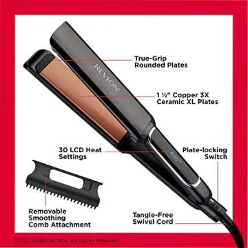Revlon Copper Smooth Hair Flat Iron | Frizz Control for Fast and Shiny Styles, (XL 1-1/2 in)
