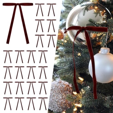 SIMISI RIBBON 24 Pcs Burgundy Velvet Christmas Tree Bows Door Garland Decor Vintage Wreath Bow (3/8'...
