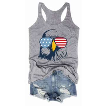 American Flag Tank Tops for Women 4th of July Air Force Flyover Flag Tank Shirts with Eagle Patrioti...