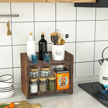 Giikin Rustic Kitchen Countertop Organizer - 2 Tier Spice Rack